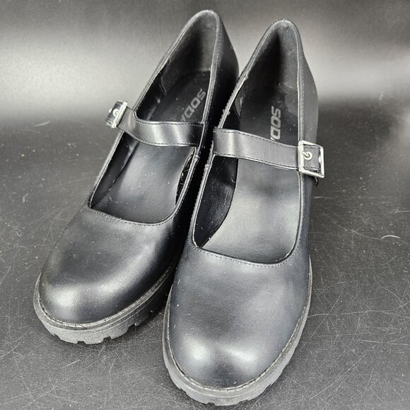 SODA Shoes Womens Size 8 Black Mary Jane Chunky Block Heel Lug Sole Platform - Picture 7 of 14